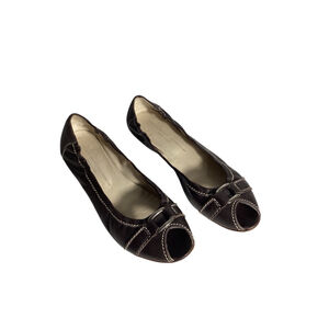 Size 12 /43 AGL ATTILIO GUISTI LEOMBRUNI Brown Peeptoe Italian Leather Flats
